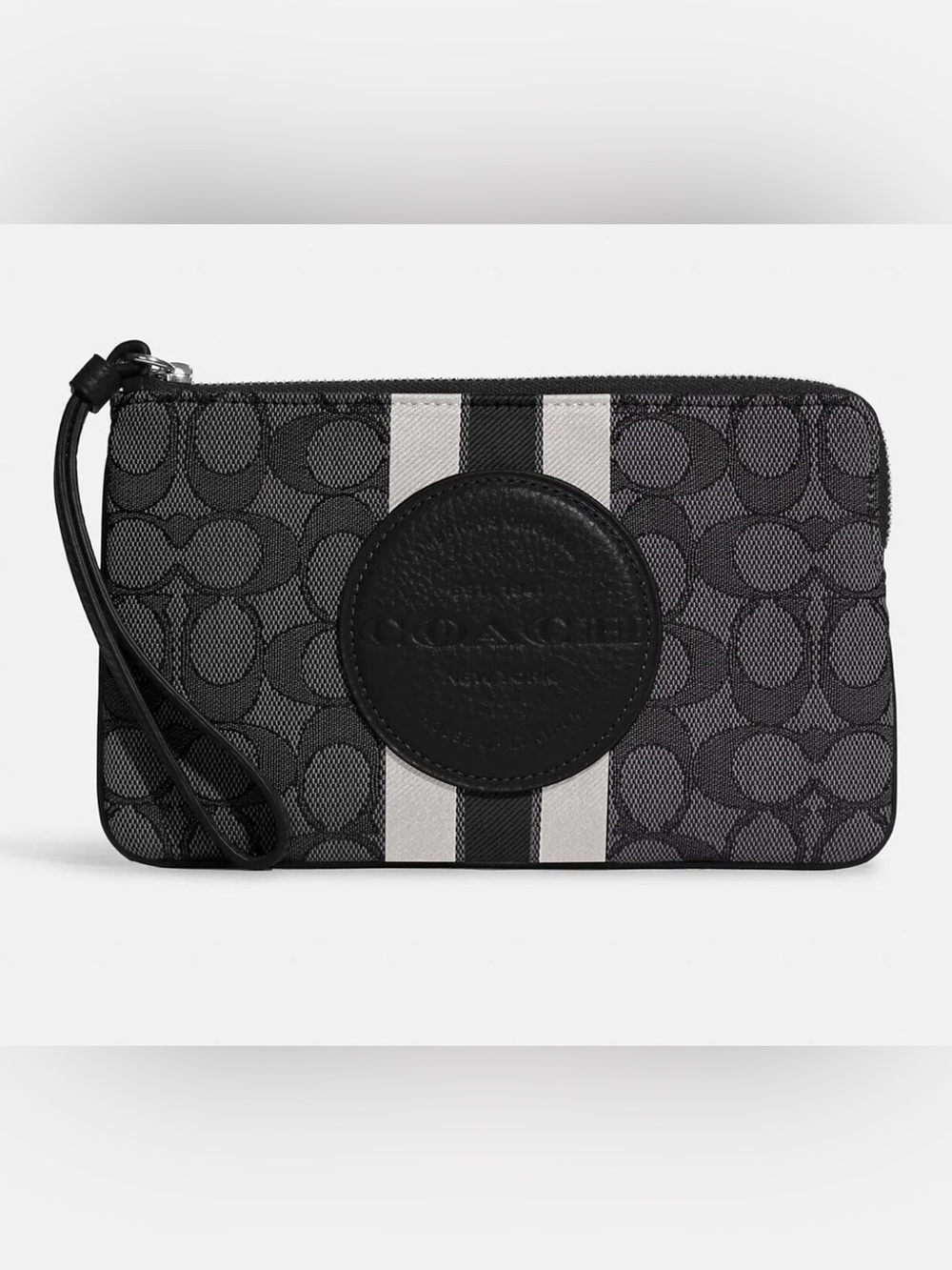 Coach Signature Stripe Wristlet in Black and White